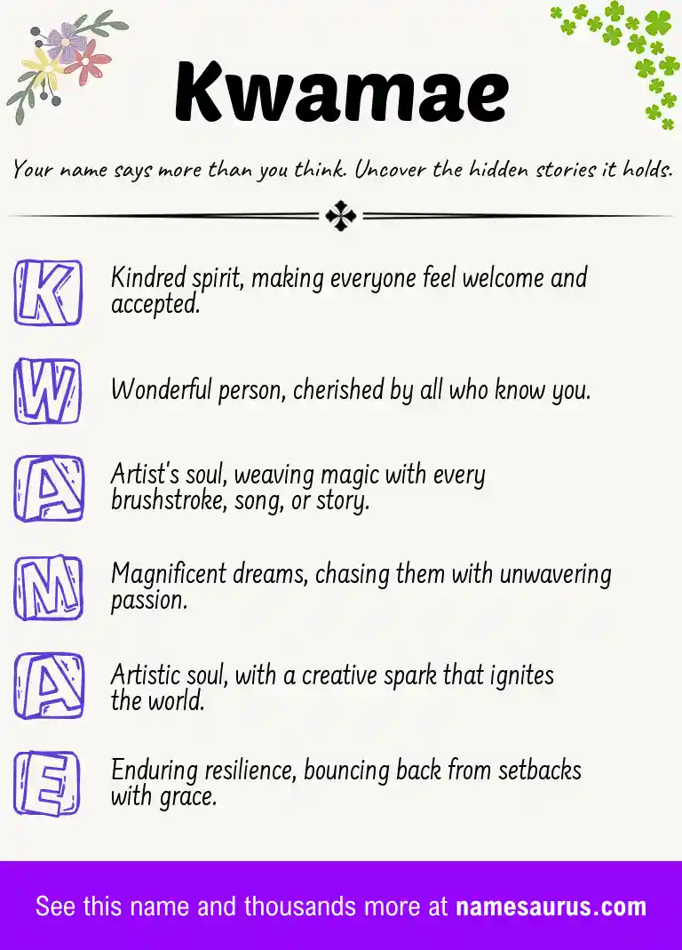 Acrostic poem about Kwamae.