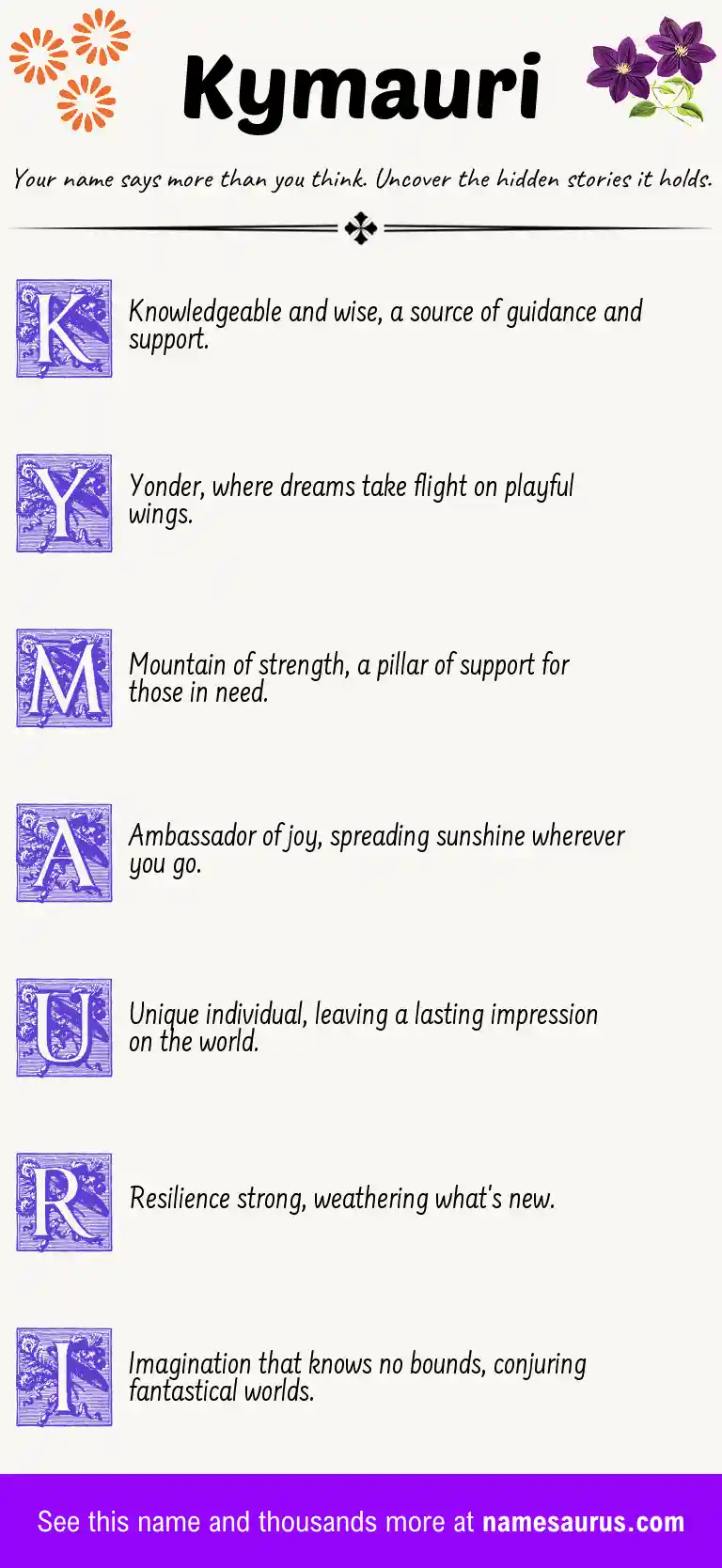 Acrostic poem about Kymauri.