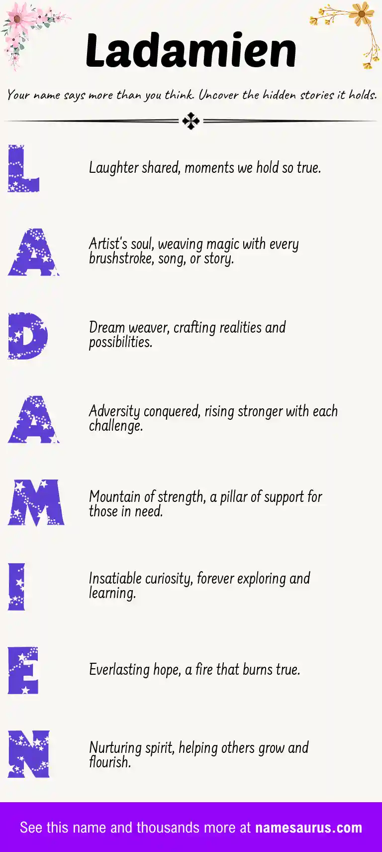 Acrostic poem about Ladamien.