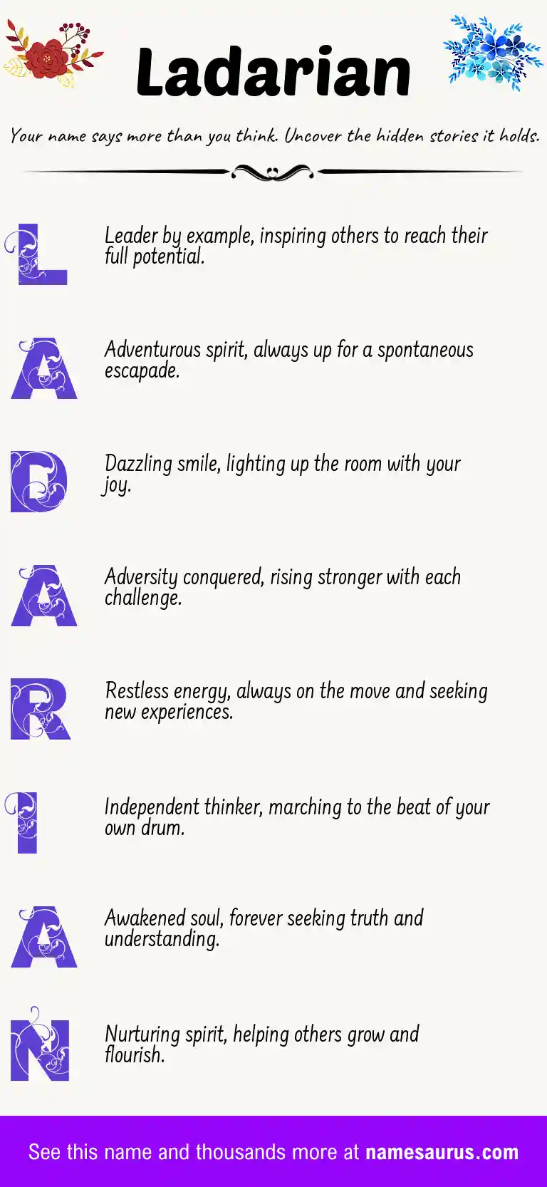 Acrostic poem about Ladarian.
