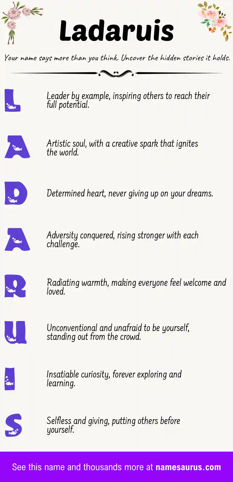 Acrostic poem about Ladaruis.