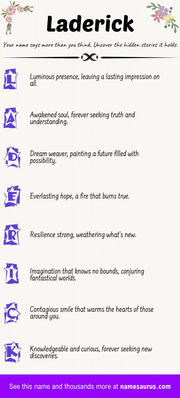 Acrostic poem about Laderick.