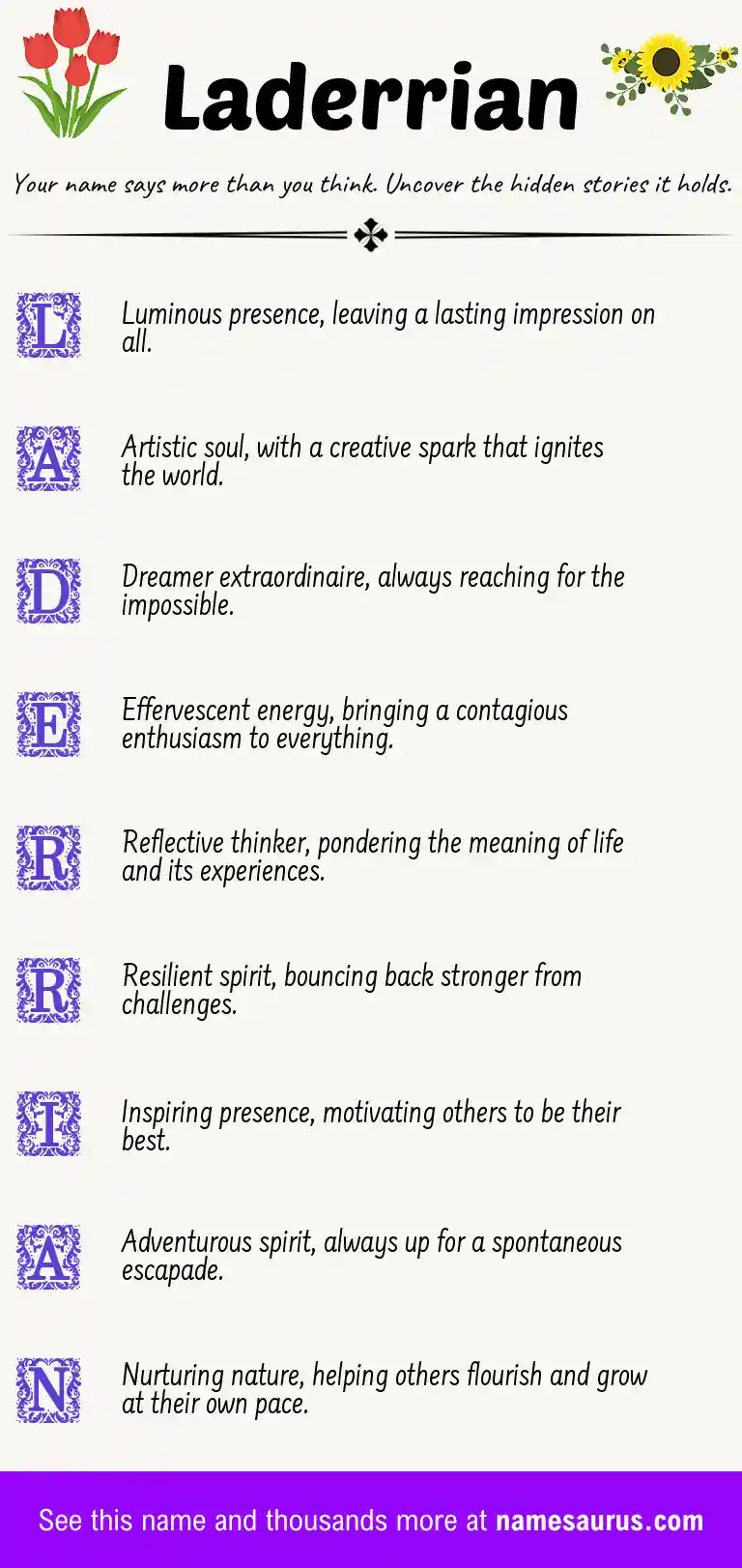 Acrostic poem about Laderrian.