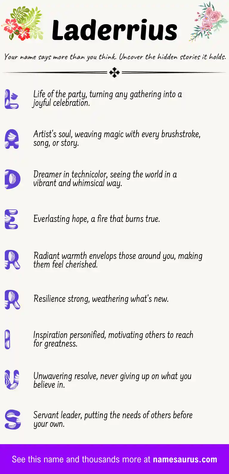 Acrostic poem about Laderrius.
