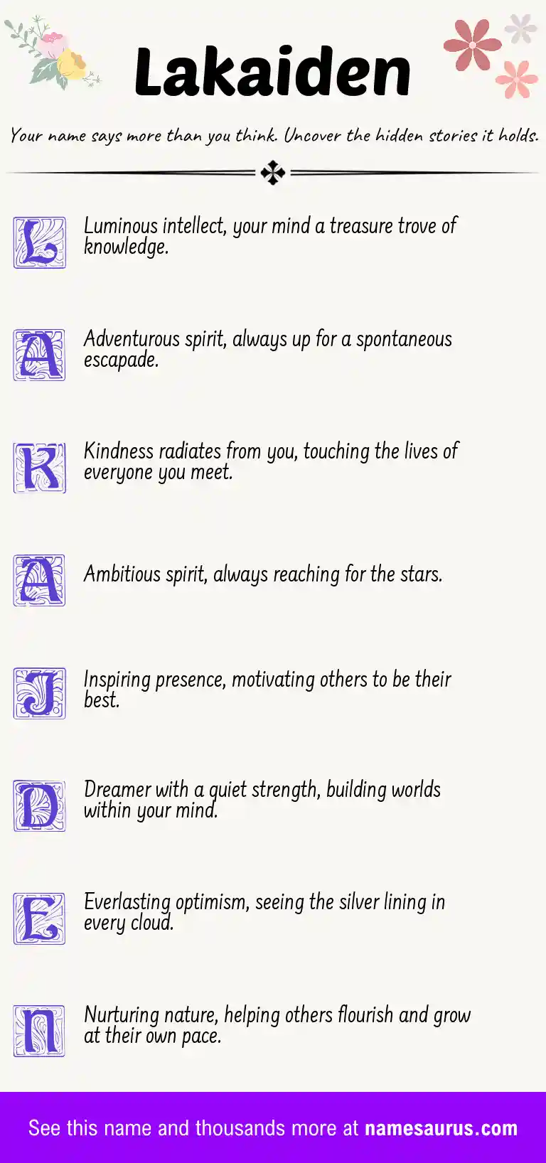 Acrostic poem about Lakaiden.