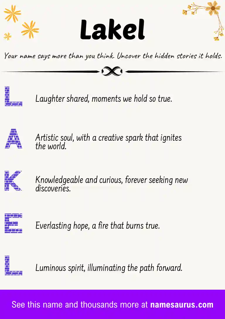 Acrostic poem about Lakel.