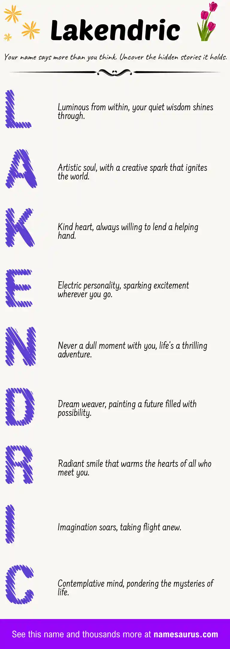 Acrostic poem about Lakendric.