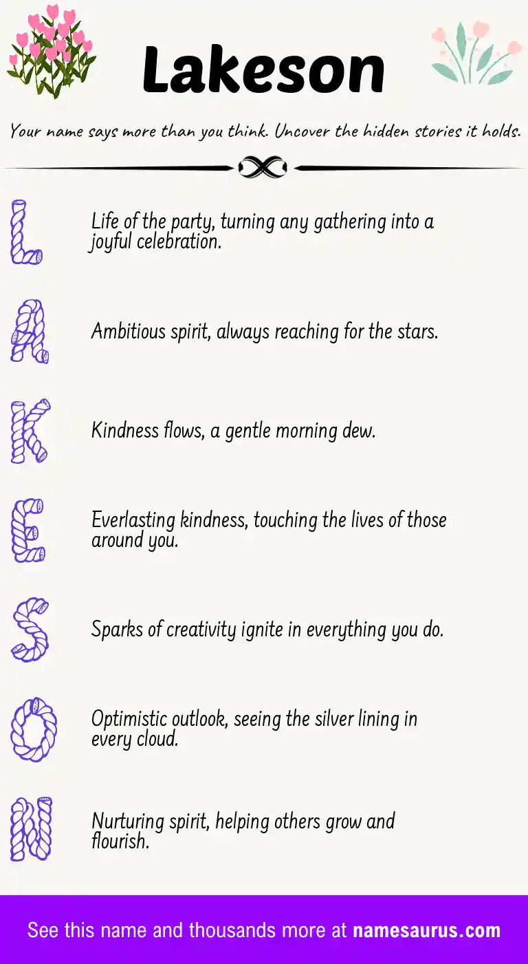 Acrostic poem about Lakeson.
