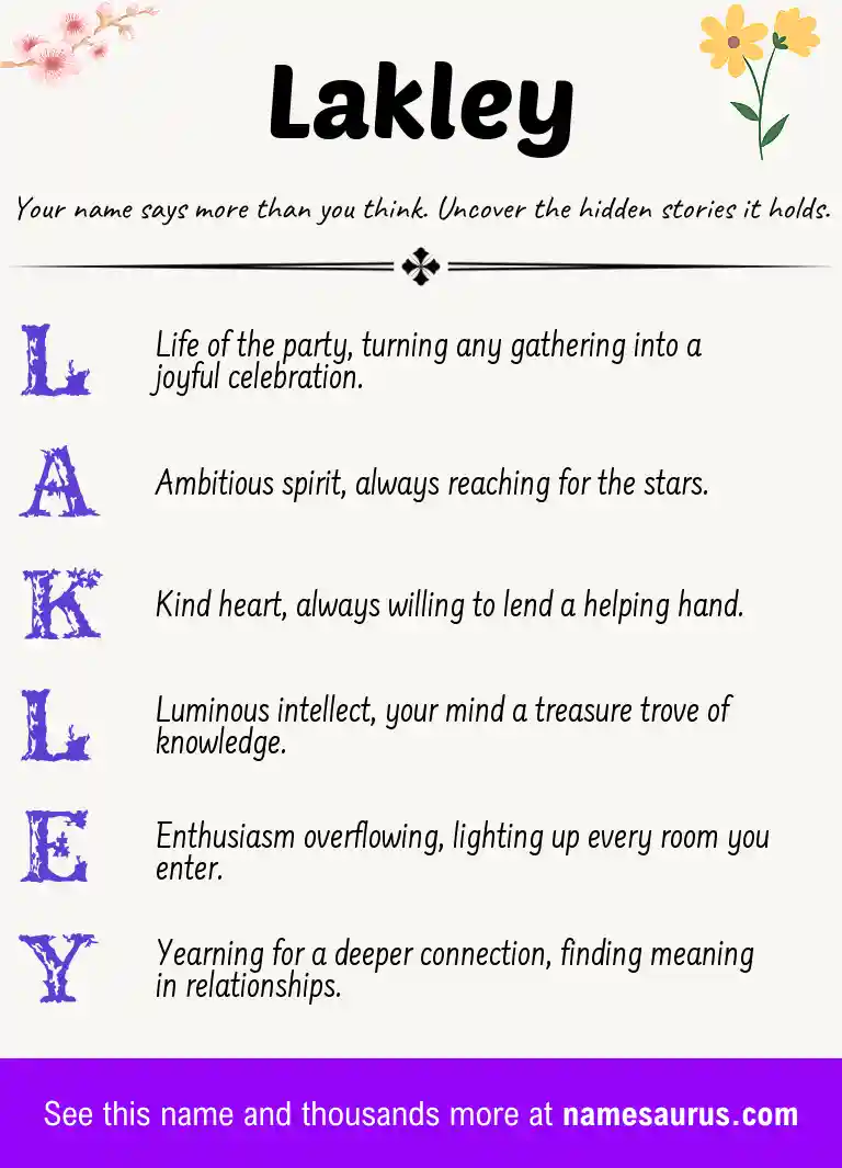Acrostic poem about Lakley.