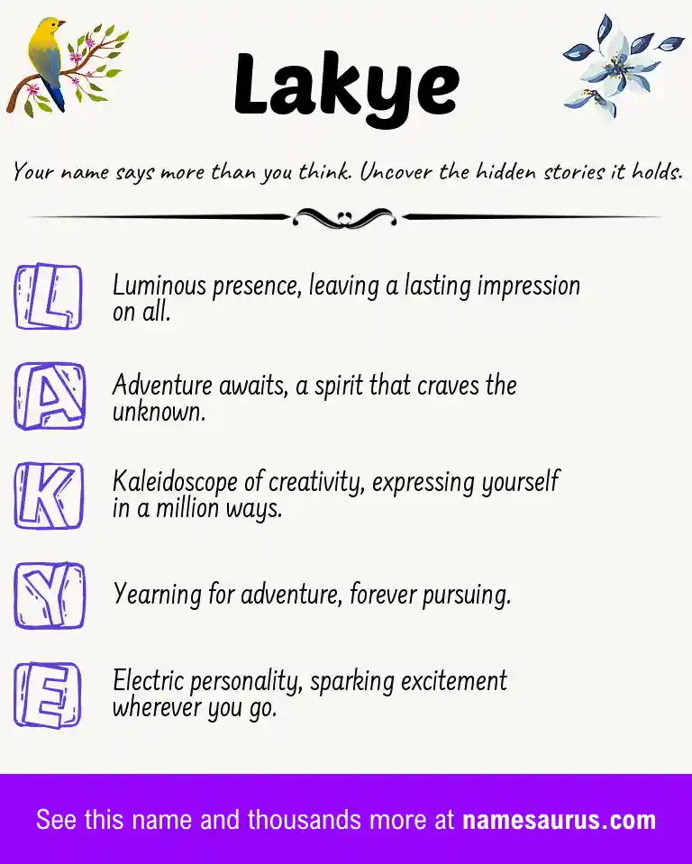Acrostic poem about Lakye.