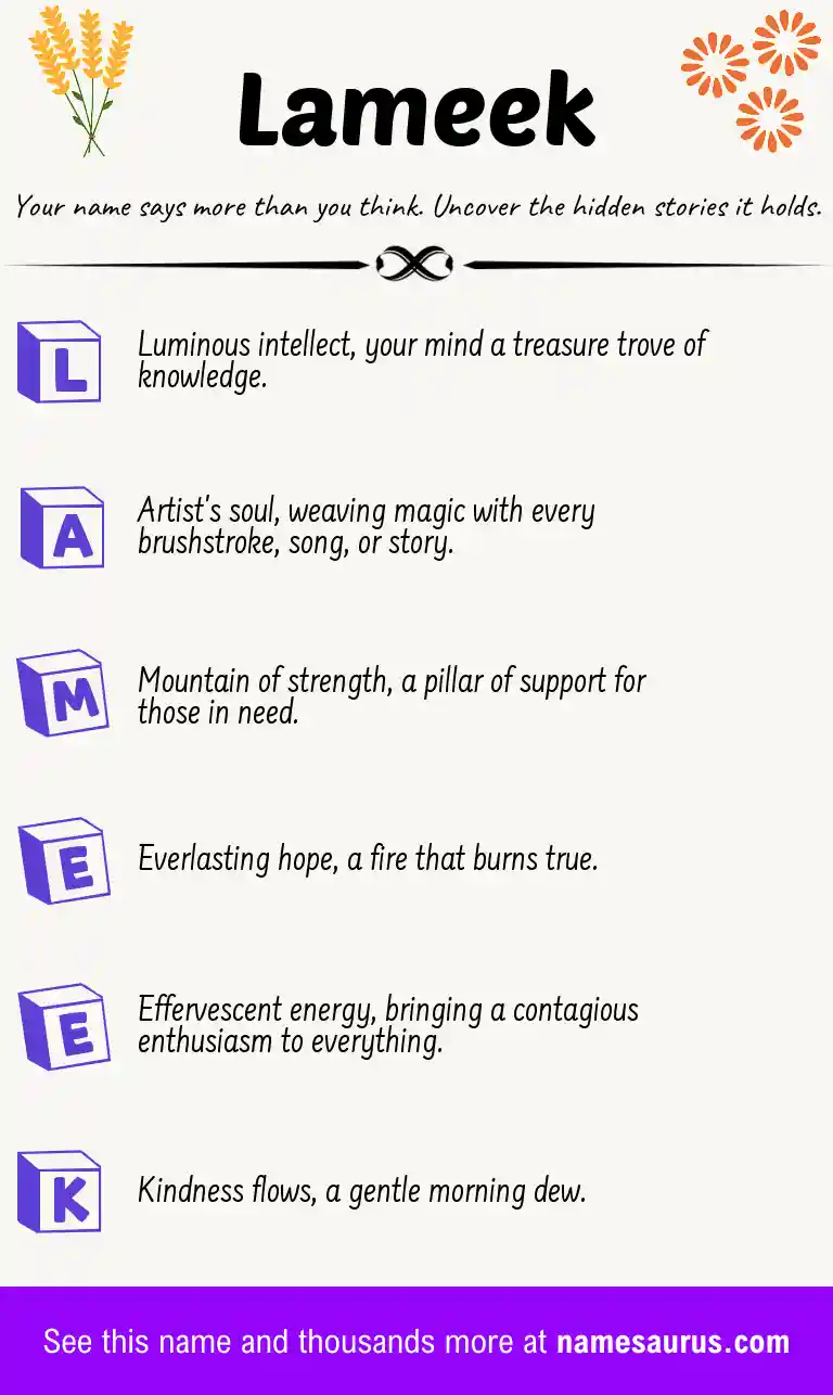 Acrostic poem about Lameek.