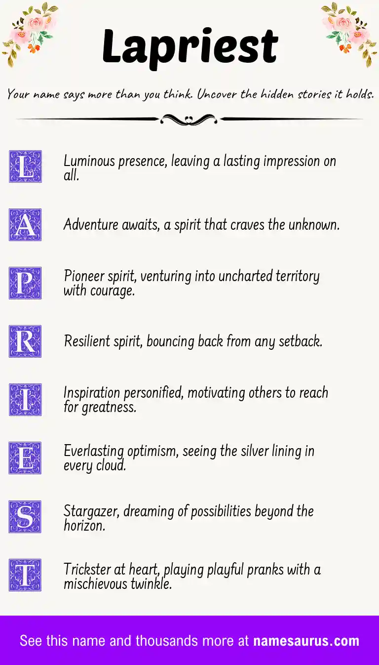 Acrostic poem about Lapriest.