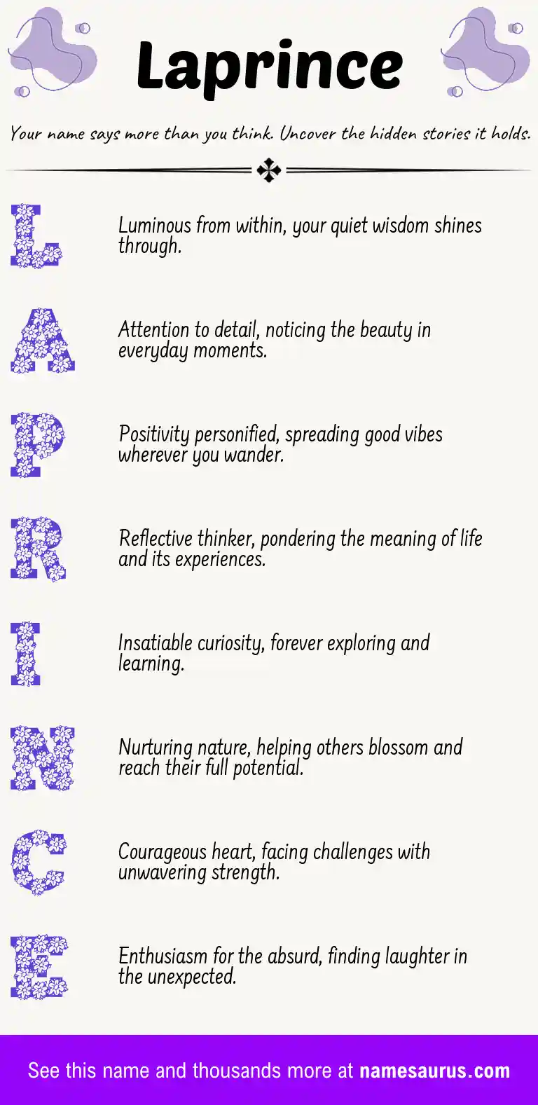 Acrostic poem about Laprince.