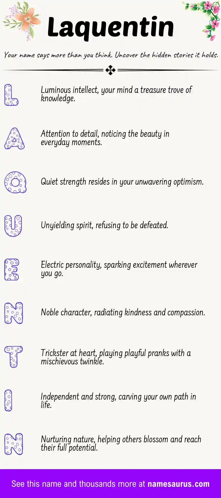 Acrostic poem about Laquentin.