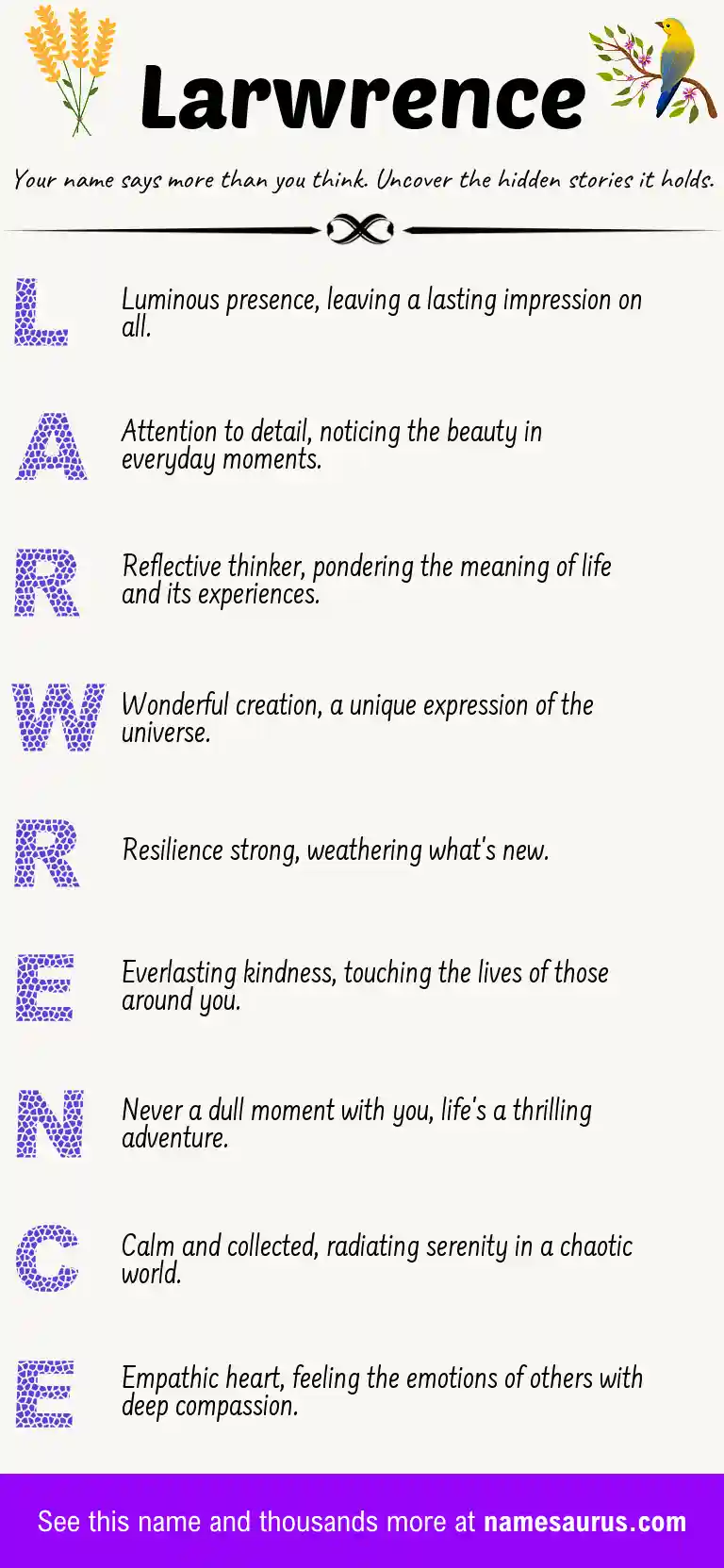 Acrostic poem about Larwrence.