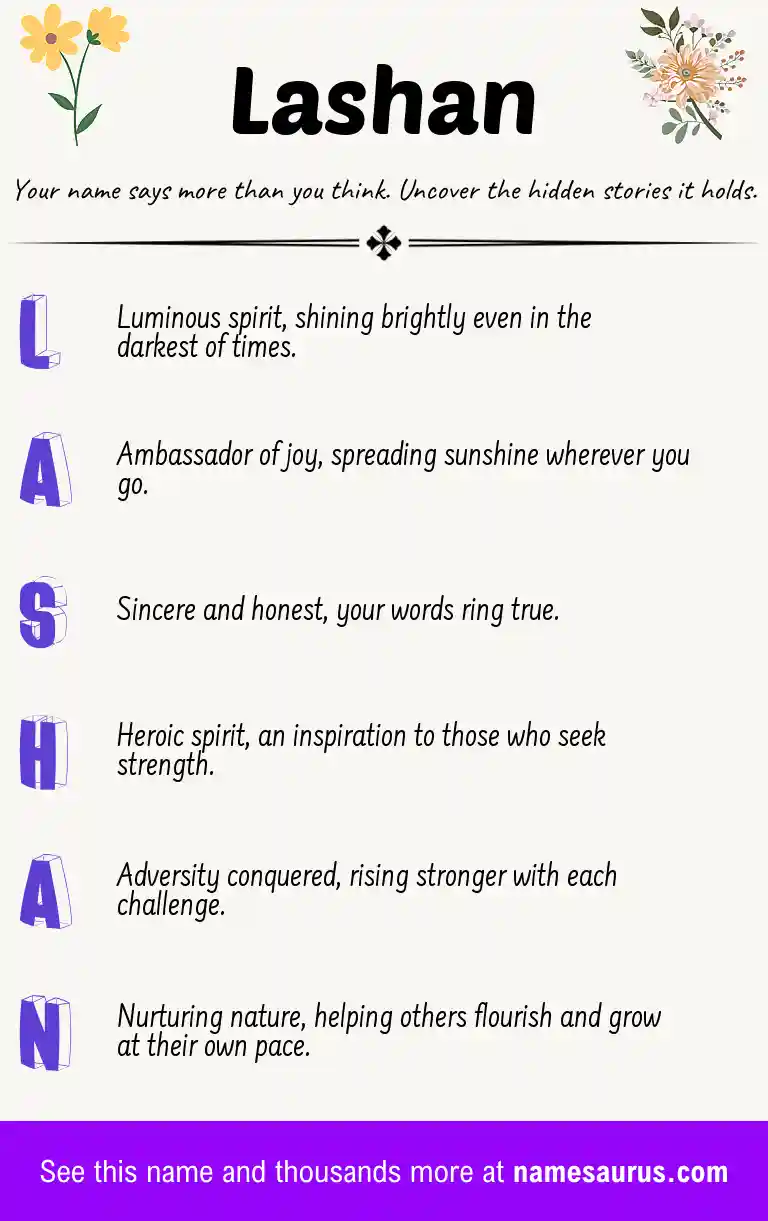 Acrostic poem about Lashan.