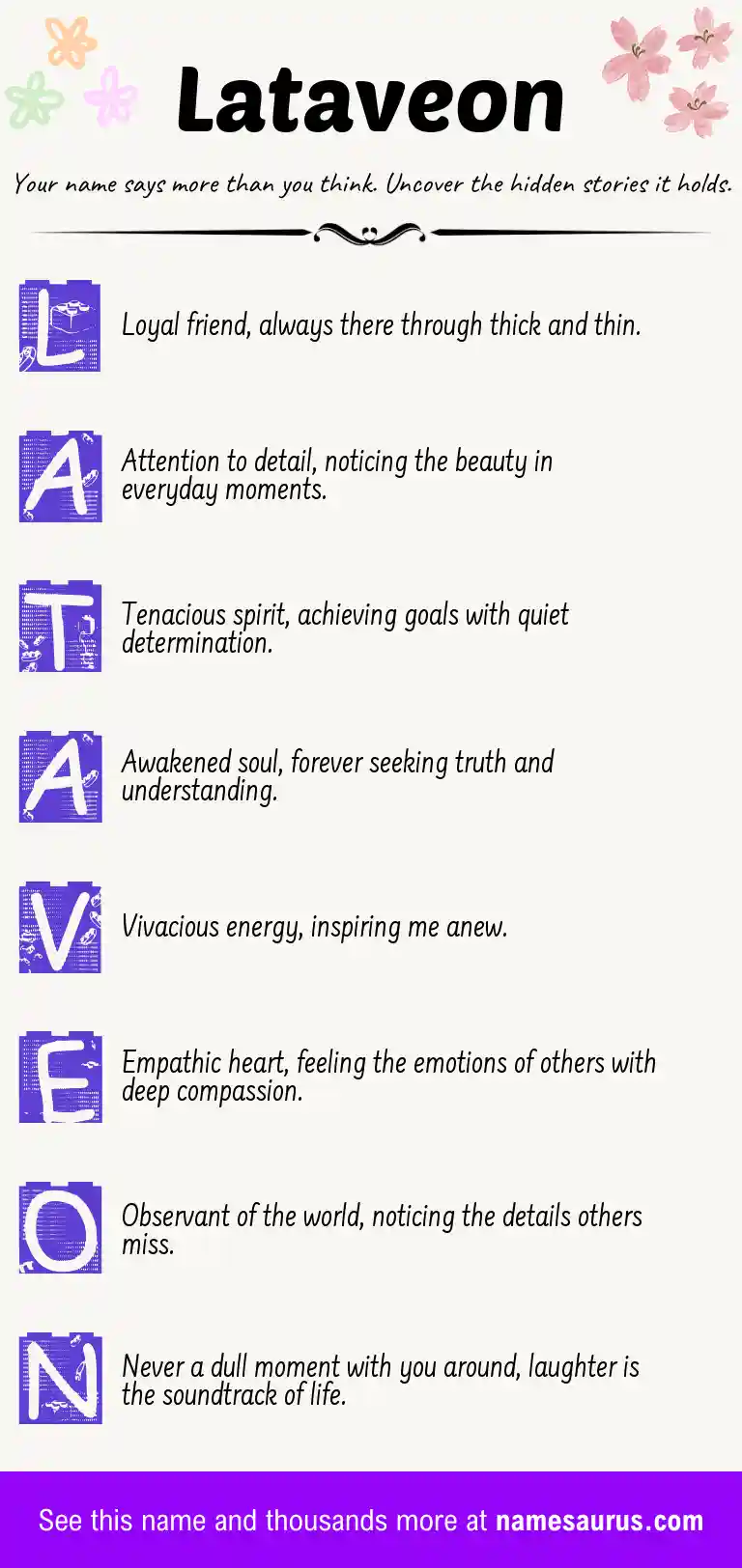 Acrostic poem about Lataveon.
