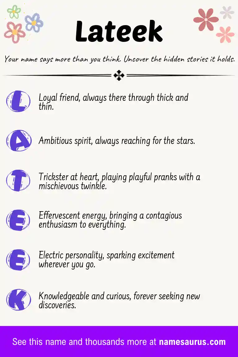 Acrostic poem about Lateek.