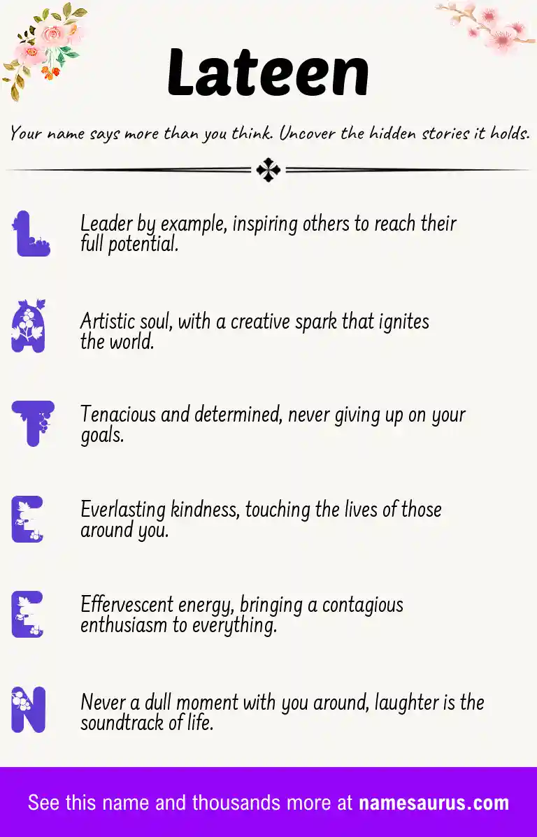 Acrostic poem about Lateen.