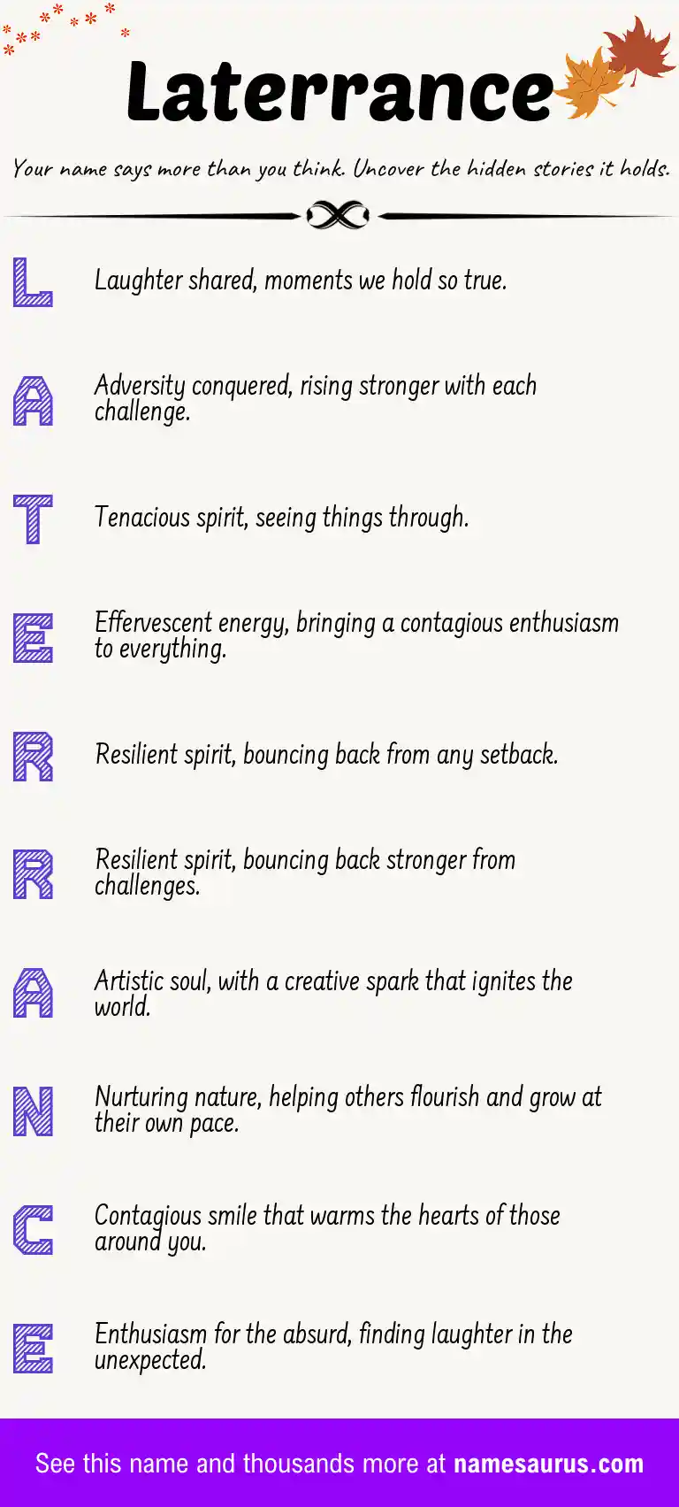 Acrostic poem about Laterrance.