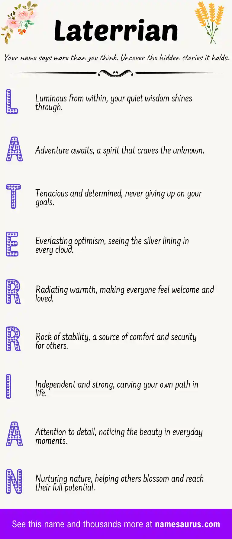 Acrostic poem about Laterrian.