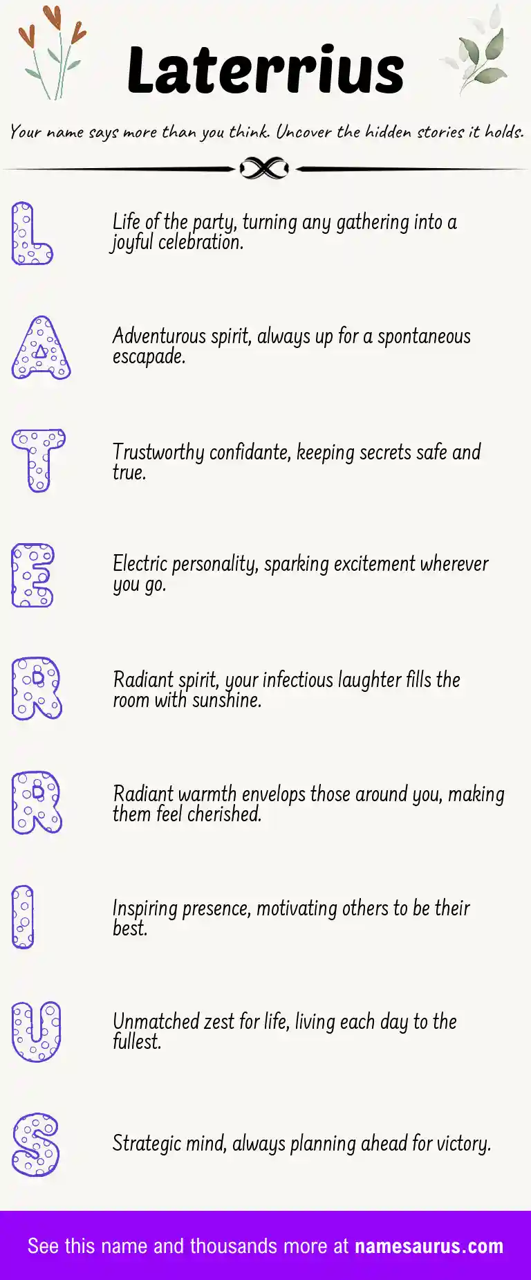 Acrostic poem about Laterrius.