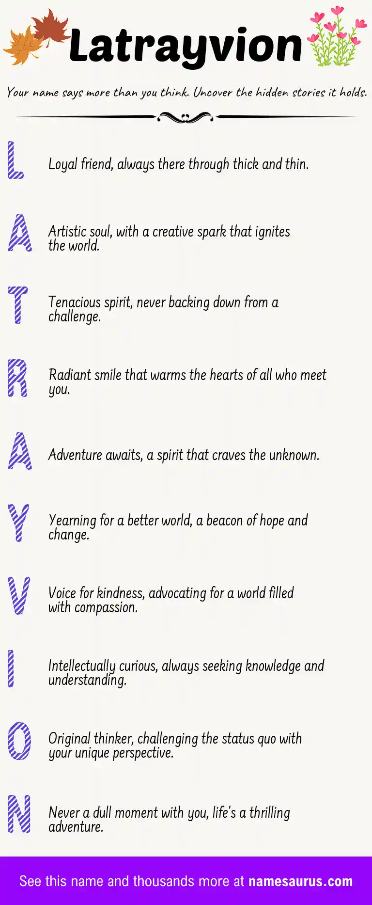 Acrostic poem about Latrayvion.