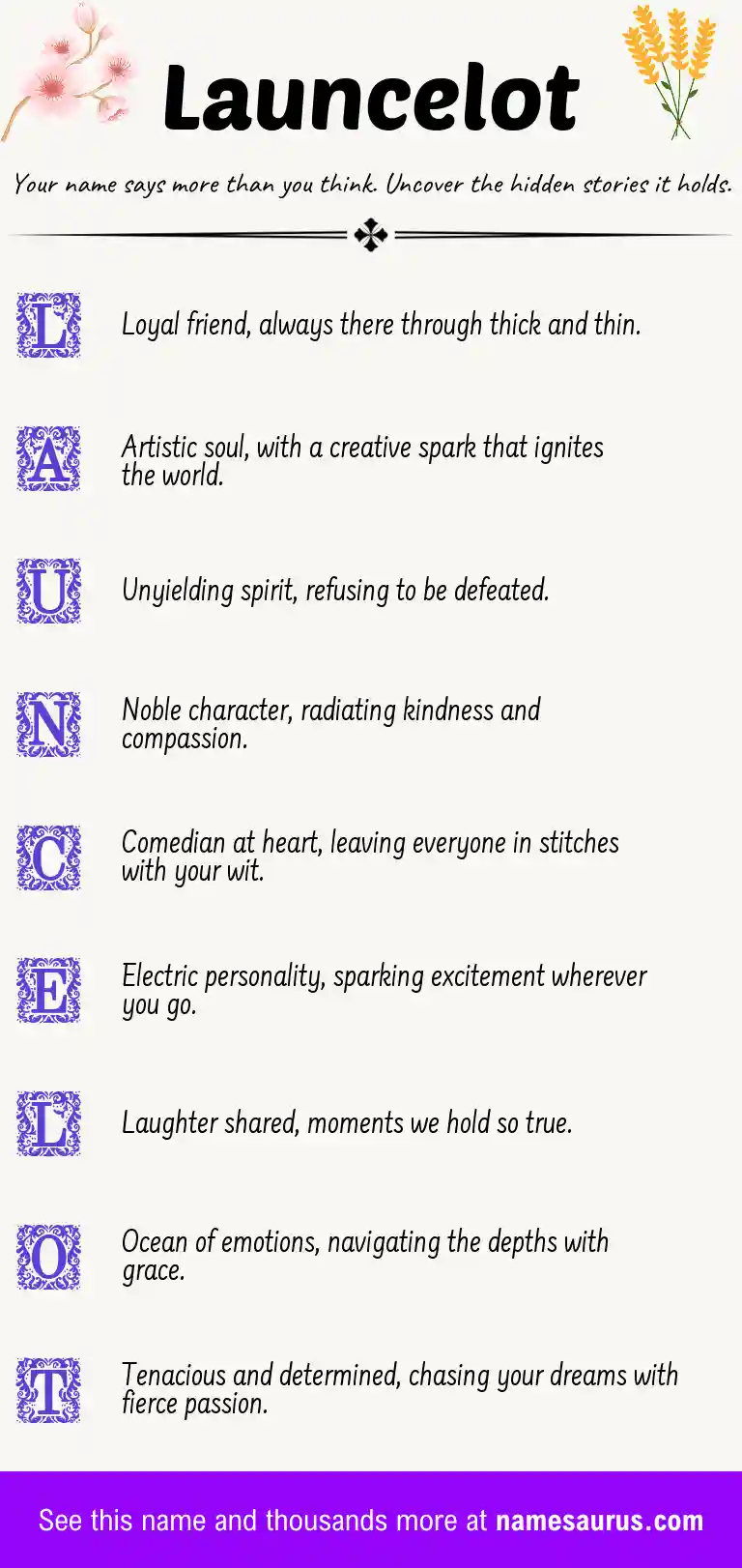 Acrostic poem about Launcelot.