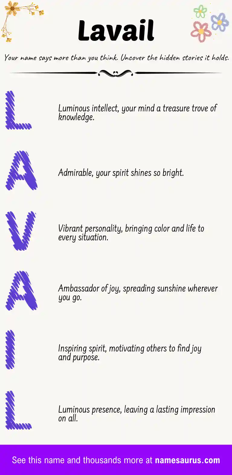 Acrostic poem about Lavail.
