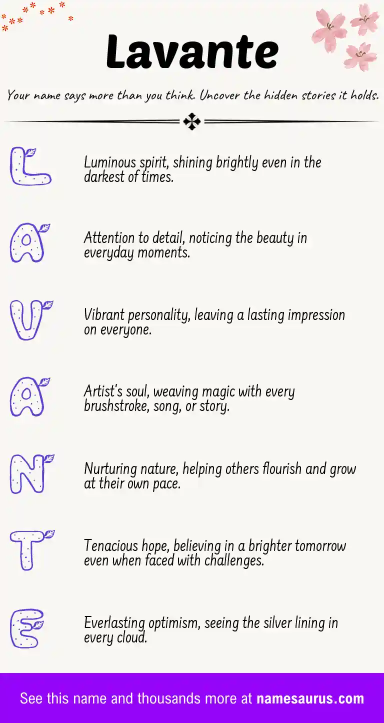 Acrostic poem about Lavante.