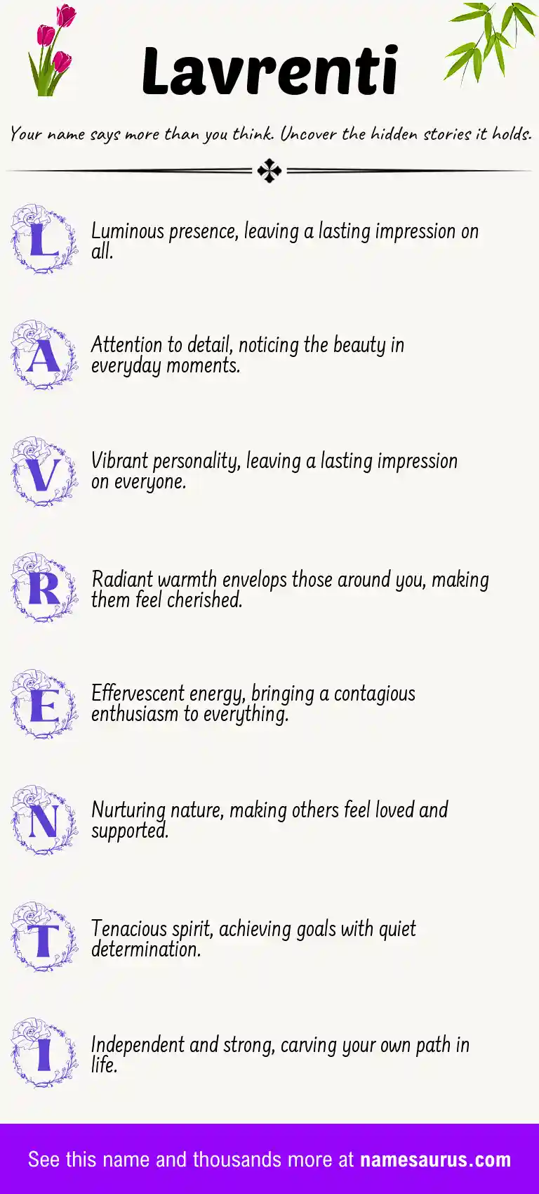 Acrostic poem about Lavrenti.
