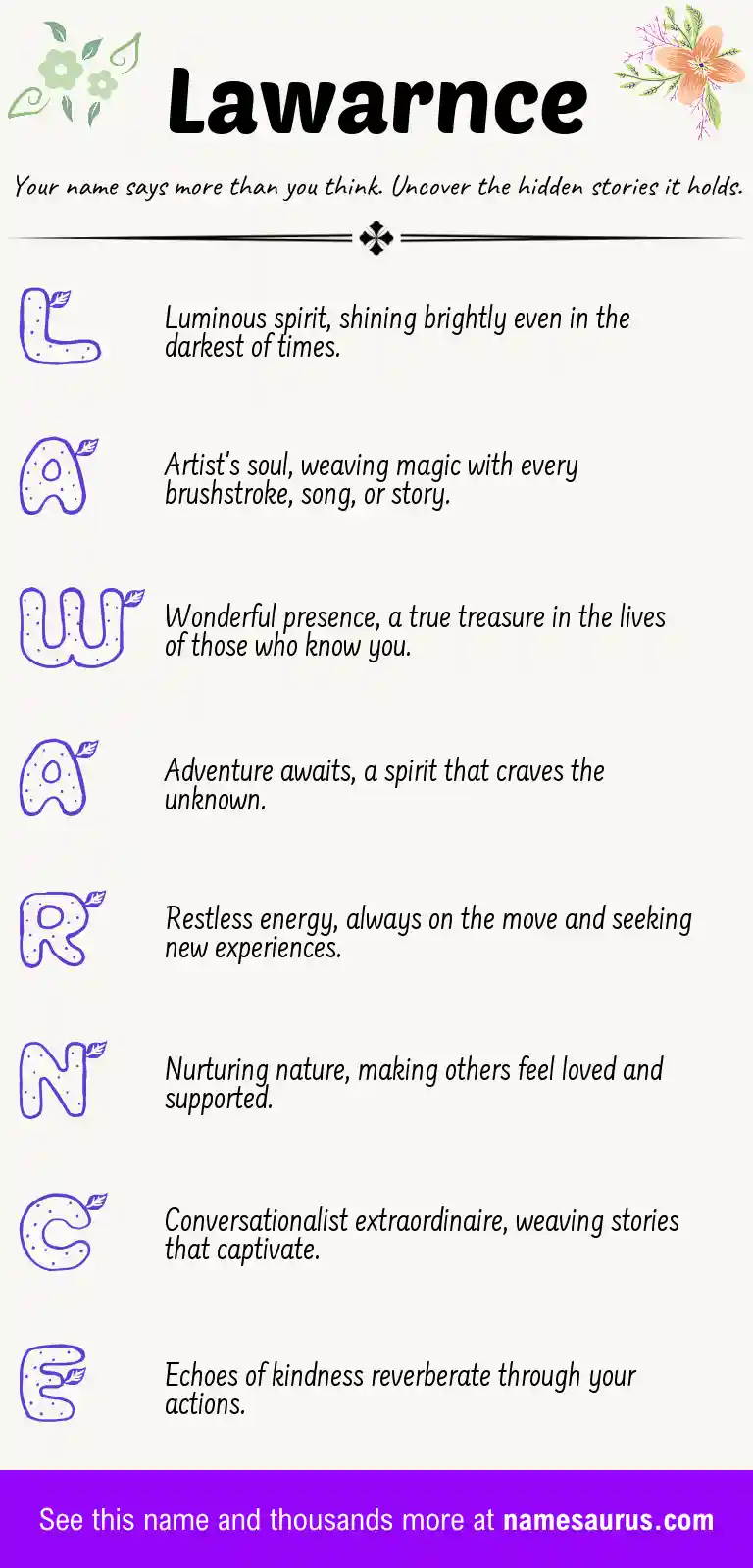 Acrostic poem about Lawarnce.