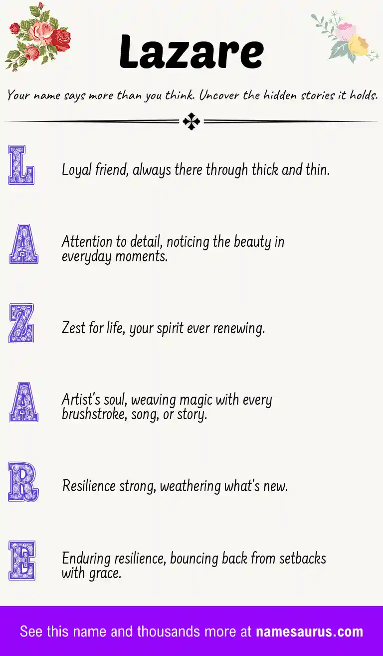 Acrostic poem about Lazare.