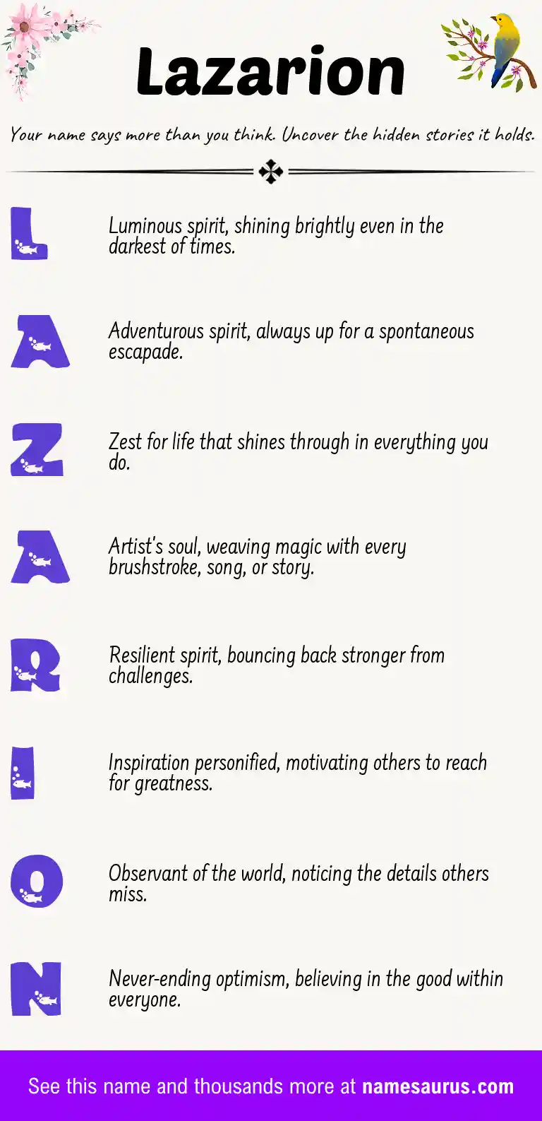 Acrostic poem about Lazarion.