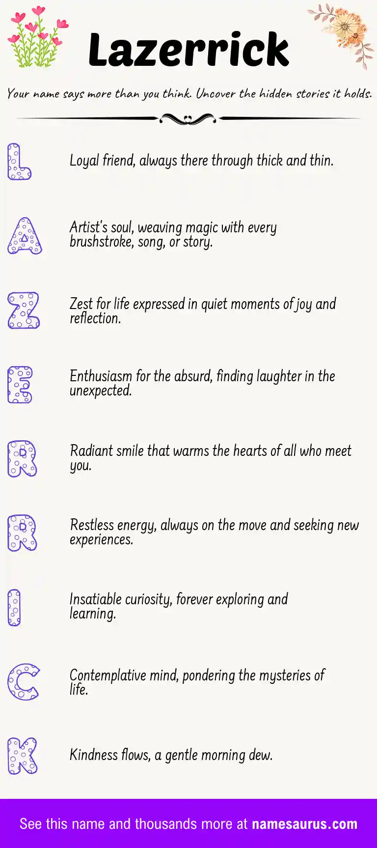 Acrostic poem about Lazerrick.