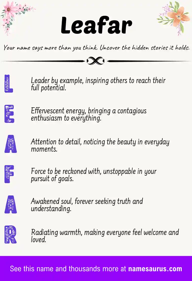 Acrostic poem about Leafar.