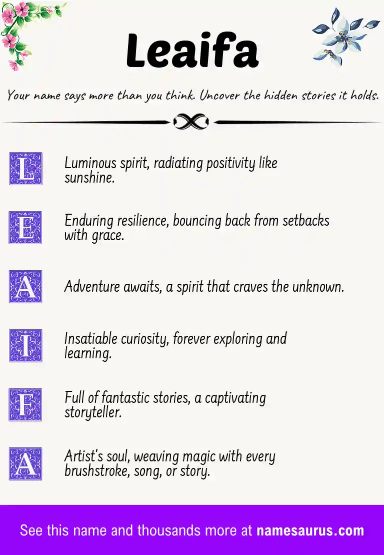 Acrostic poem about Leaifa.