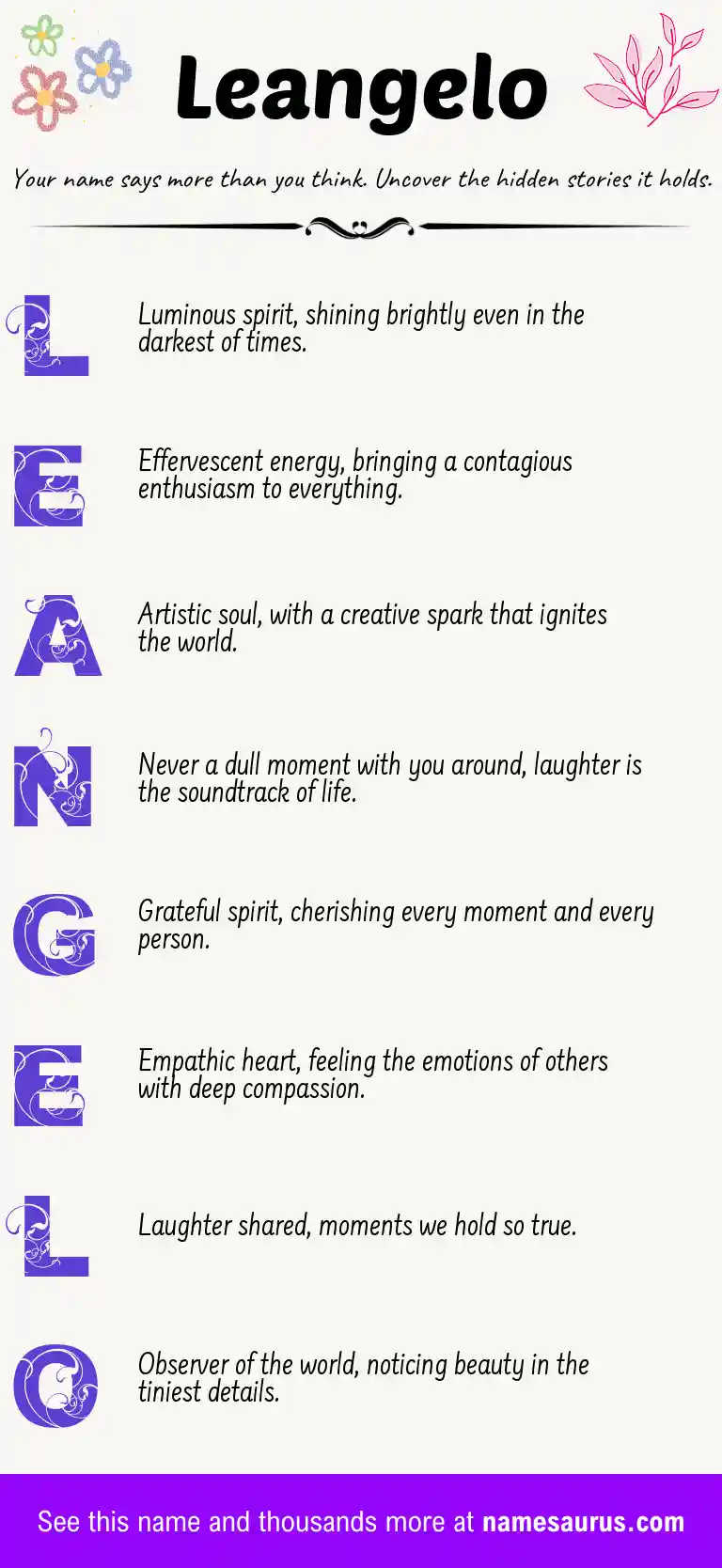Acrostic poem about Leangelo.
