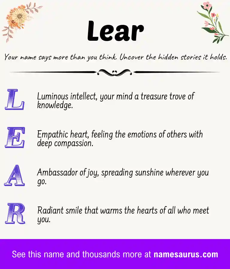 Acrostic poem about Lear.