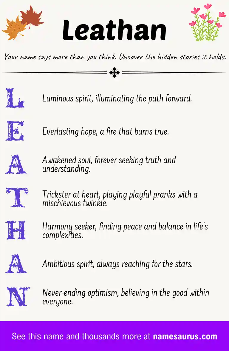 Acrostic poem about Leathan.