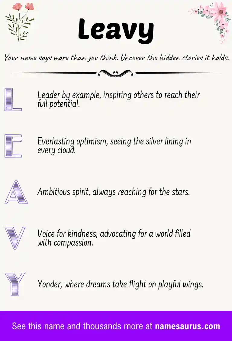 Acrostic poem about Leavy.