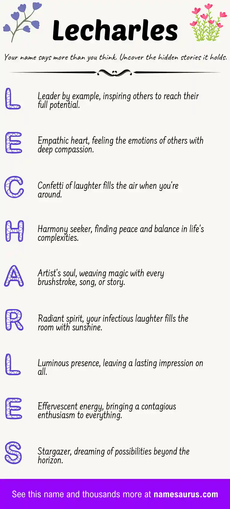 Acrostic poem about Lecharles.