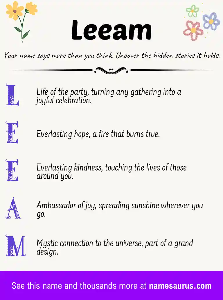 Acrostic poem about Leeam.