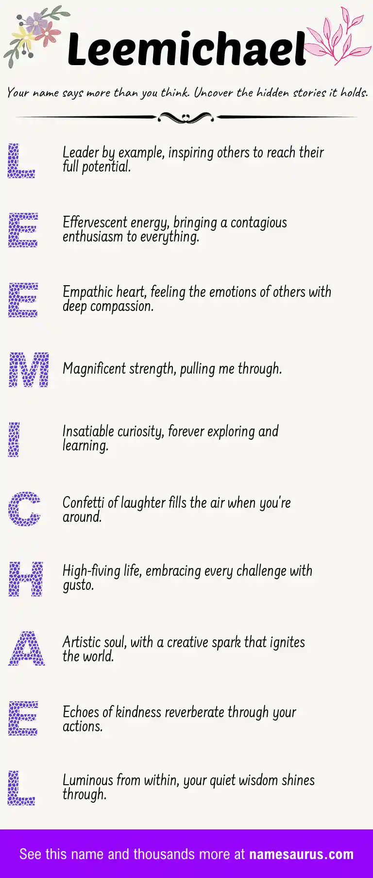 Acrostic poem about Leemichael.