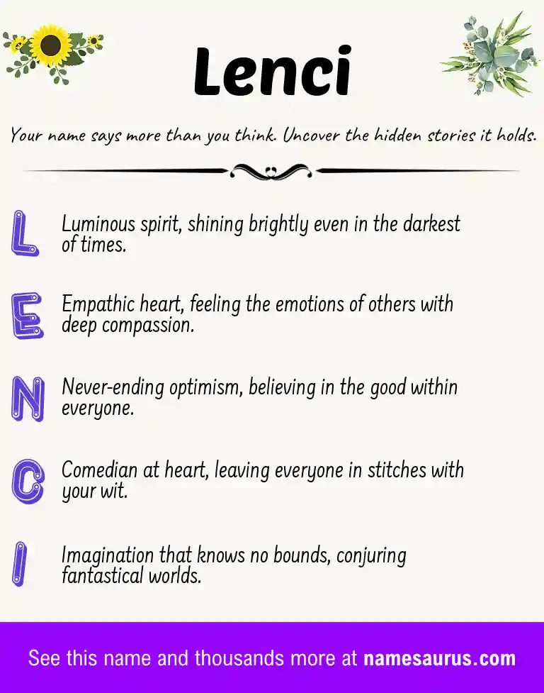 Acrostic poem about Lenci.