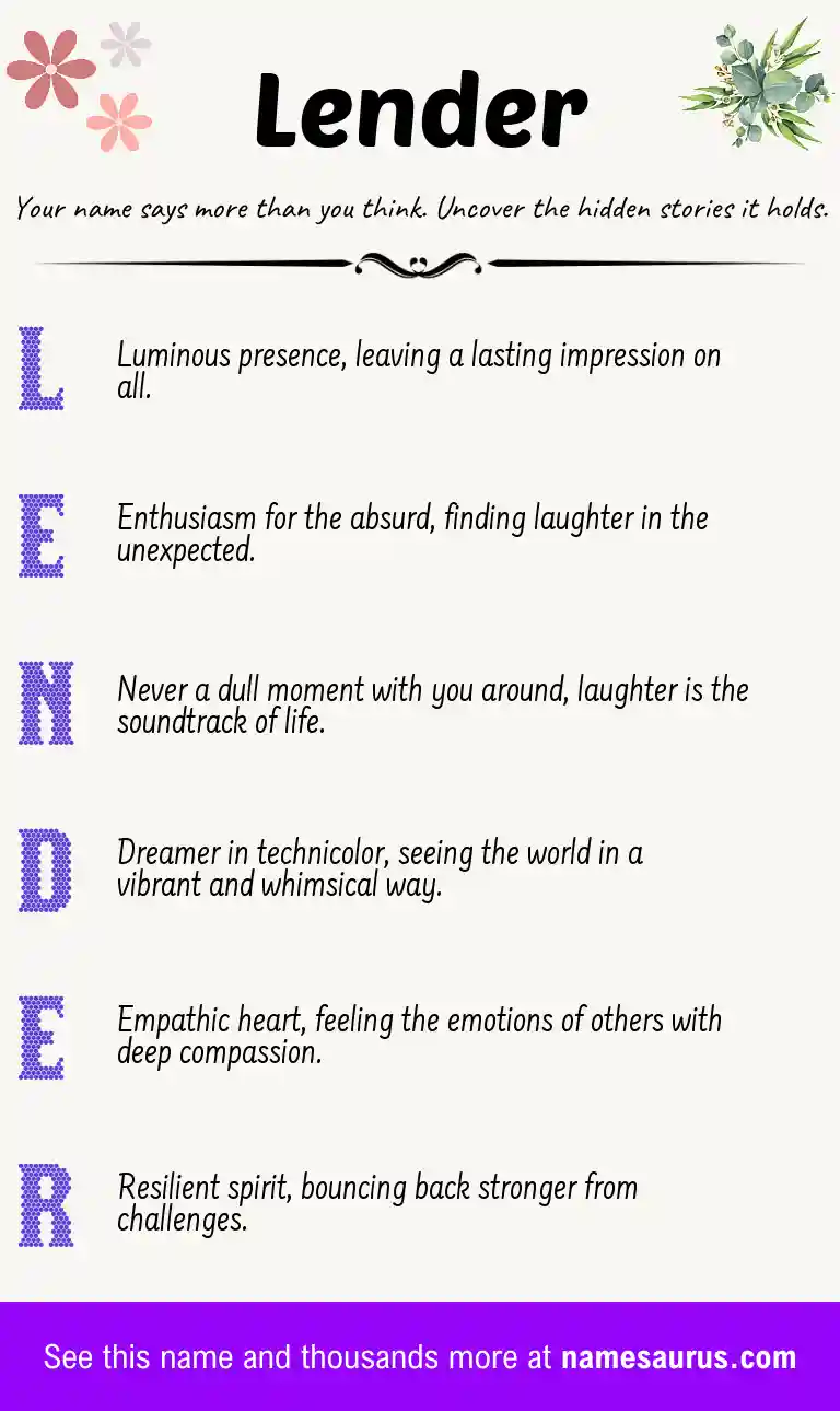 Acrostic poem about Lender.