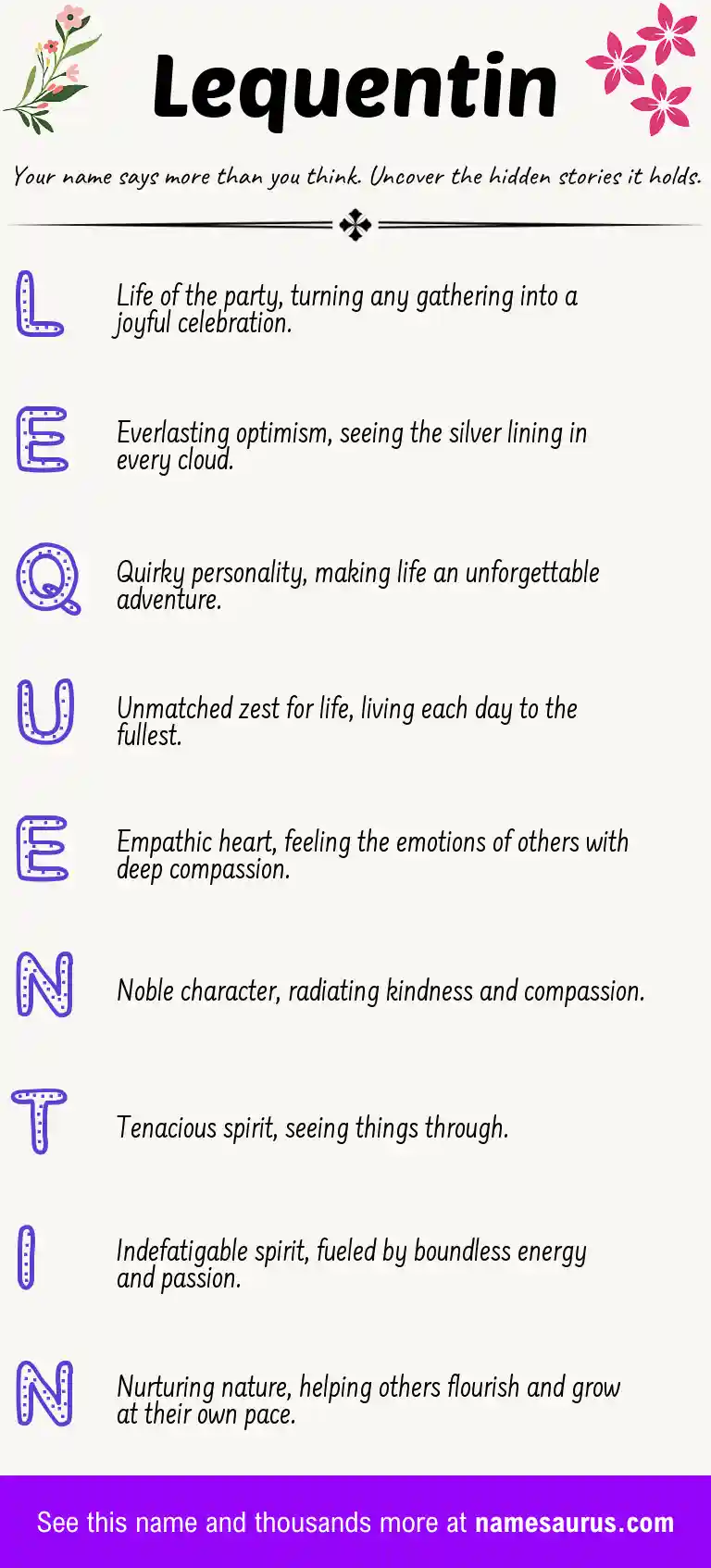 Acrostic poem about Lequentin.