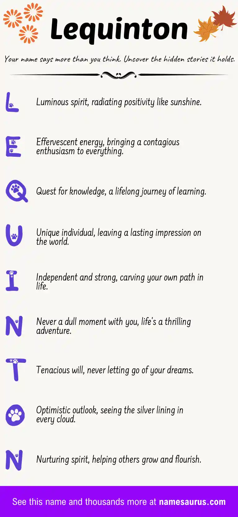 Acrostic poem about Lequinton.