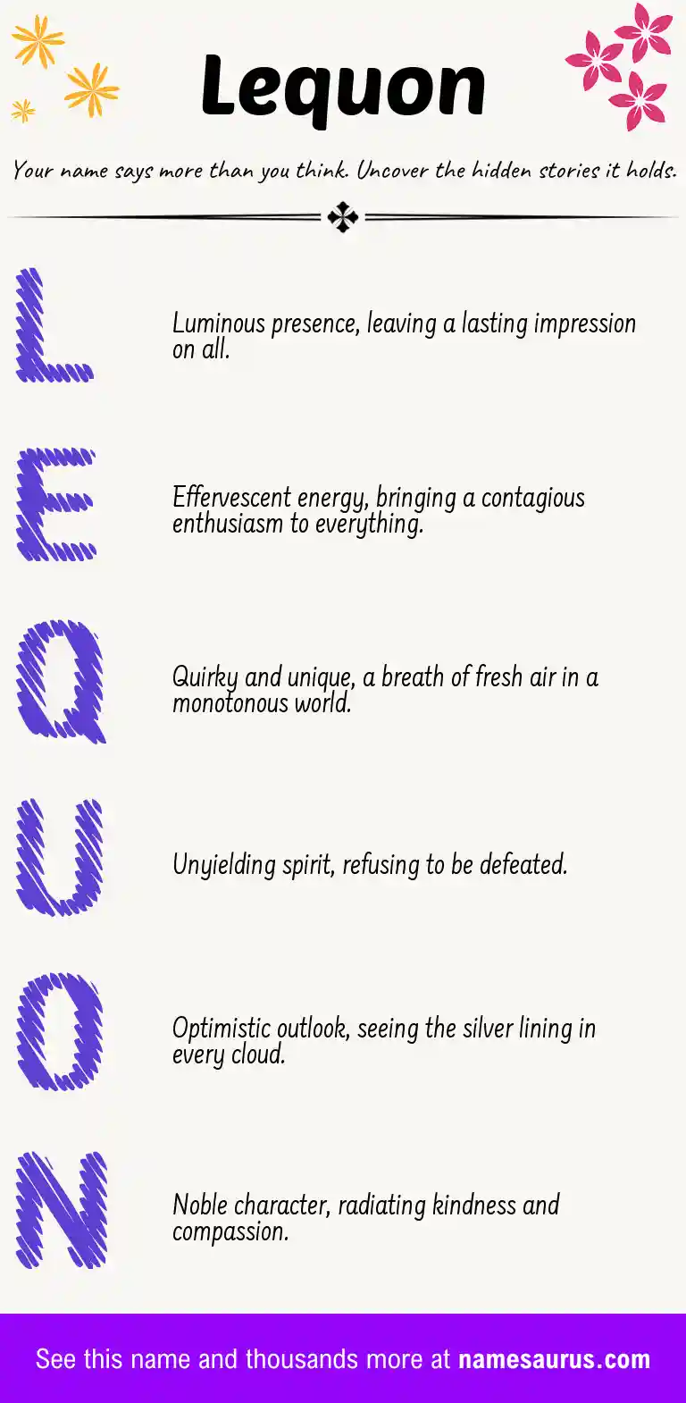 Acrostic poem about Lequon.