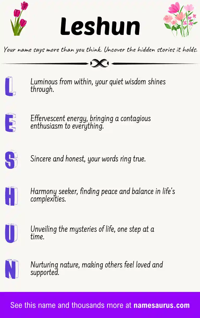 Acrostic poem about Leshun.